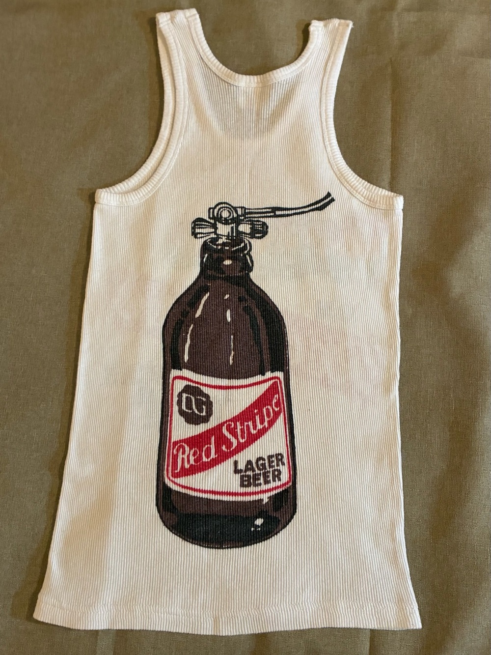 Vintage Red Stripe “Reggae on Red Stripe” White Ribbed Tank Top Jamaican Beer L - Picture 2 of 4